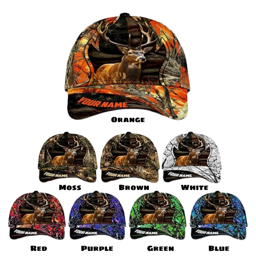 Custom Orange Camo Deer Hunting Caps, Custom Deer 3D Printed Baseball Caps For Hunting Lovers CP0256