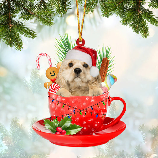 CREAM American Cocker Spaniel In Cup Merry Christmas Ornament Flat Acrylic Dog Ornament OO1842