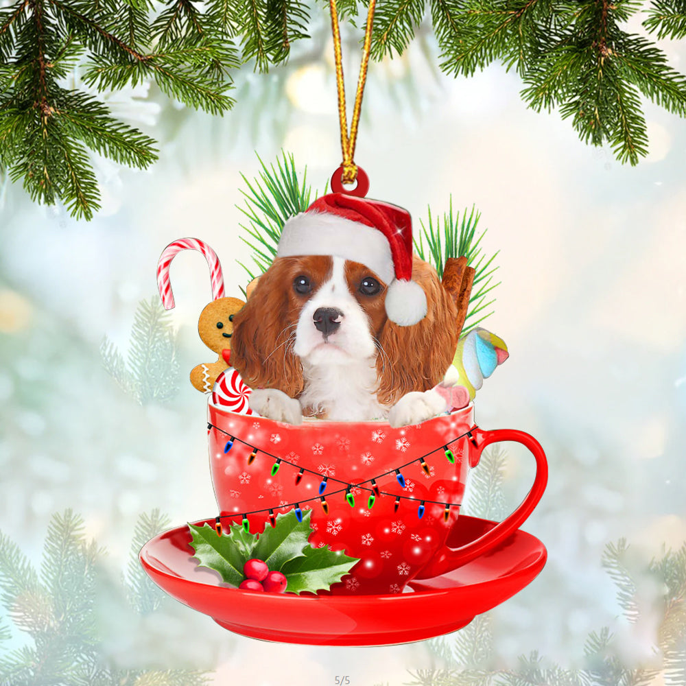 Cavalier King Charles Spaniel 2 In Cup Merry Christmas Ornament Flat Acrylic Dog Ornament OO1837