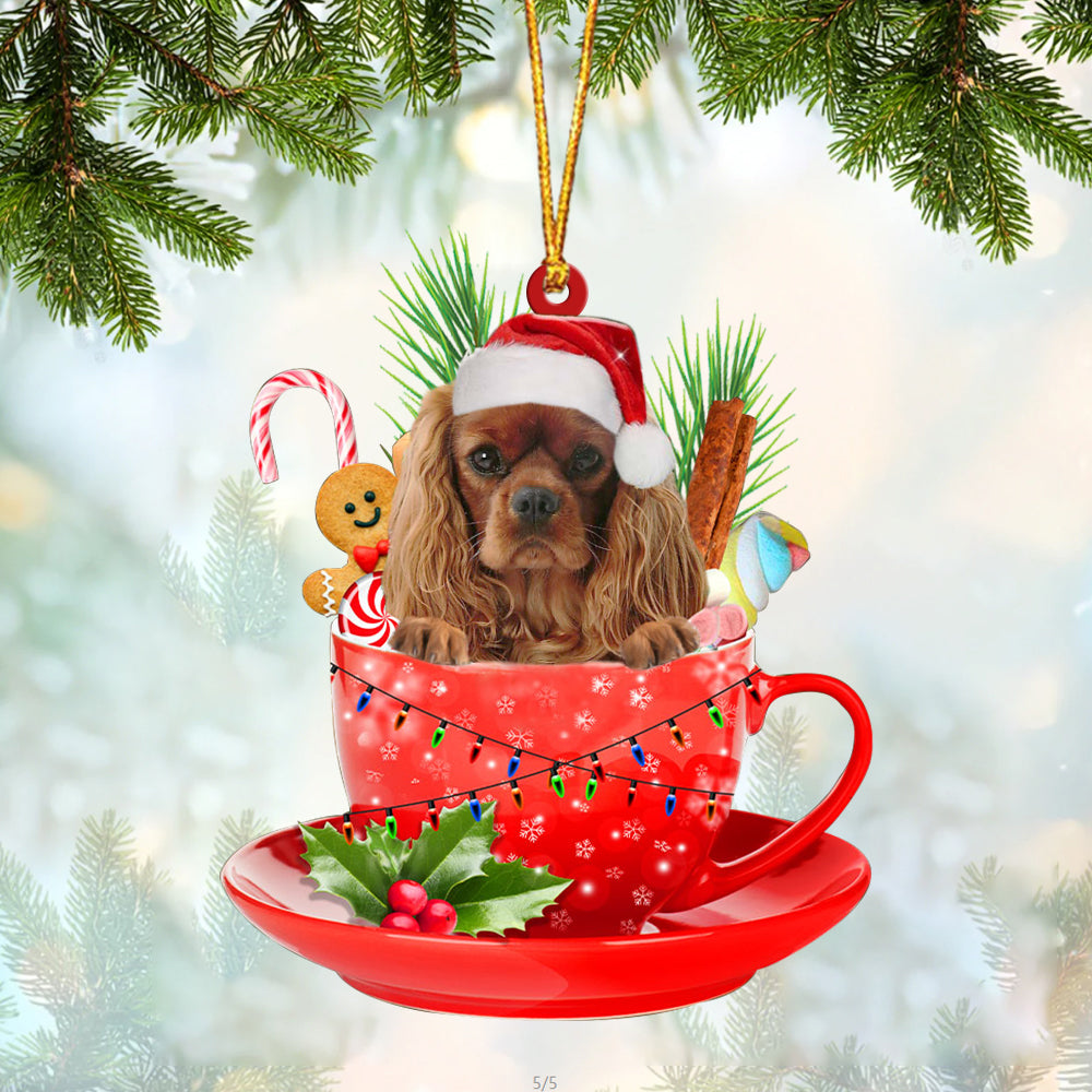 Cavalier King Charles Spaniel 3 In Cup Merry Christmas Ornament Flat Acrylic Dog Ornament OO1838