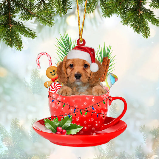 Cavapoo In Cup Merry Christmas Ornament Flat Acrylic Dog Ornament OO1932