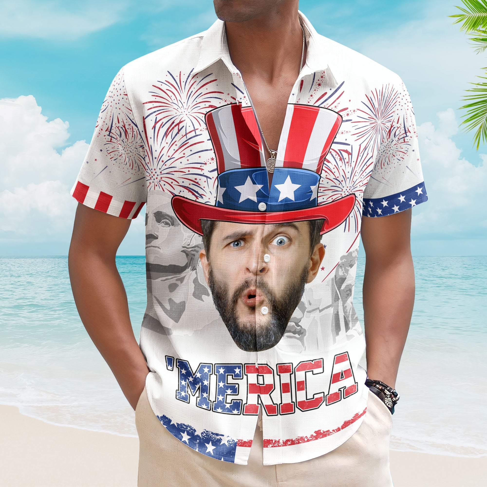 Celebrate The 4Th Of July With Merica Pattern - Personalized Photo Haw ...