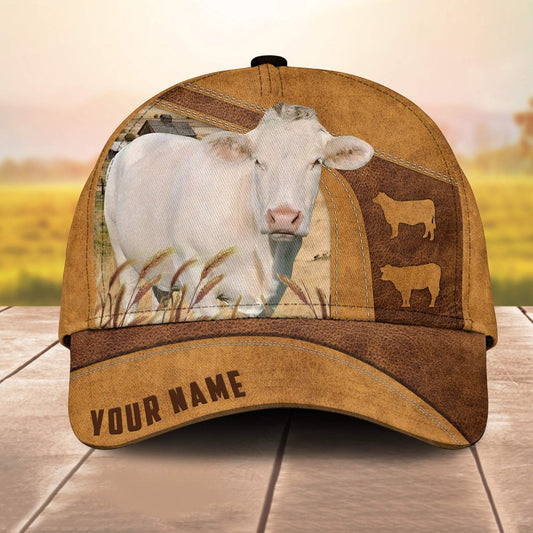 Custom Name Charolais Cale 3D Cap 3D All Over Print Baseball Cap, Cap For Farm Lovers, Animal Cap, Leather Pattern Cap CA2992