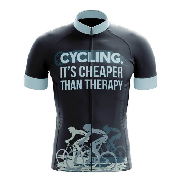 It's Cheaper Than Therapy Cycling Short Sleeve Jersey For Men, Navy Blue Funny Cycling Jerseys CG0814