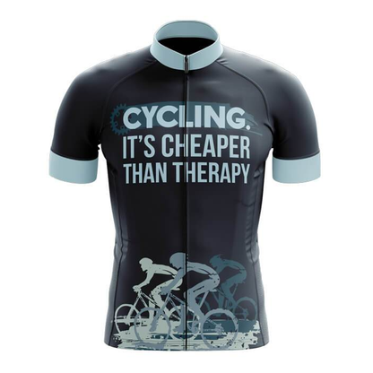 It's Cheaper Than Therapy Cycling Short Sleeve Jersey For Men, Navy Blue Funny Cycling Jerseys CG0814