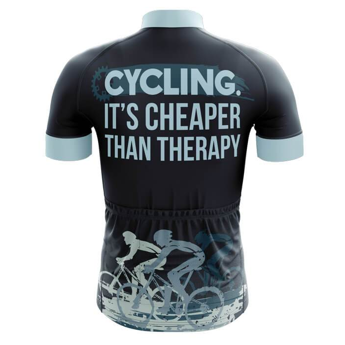 It's Cheaper Than Therapy Cycling Short Sleeve Jersey For Men, Navy Blue Funny Cycling Jerseys CG0814