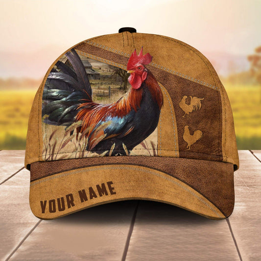 Custom Name Chicken 3D Cap 3D All Over Print Baseball Cap, Cap For Farm Lovers, Animal Cap, Leather Pattern Cap CA2997