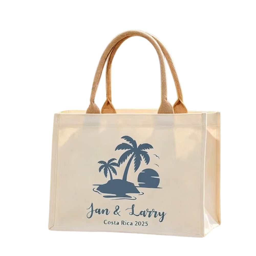 Personalized Palm Tree Destination Wedding Welcome Tote Bag, Custom Wedding Destination Bags For Bridesmaid Groomsman WD0169