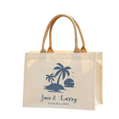 Personalized Palm Tree Destination Wedding Welcome Tote Bag, Custom Wedding Destination Bags For Bridesmaid Groomsman WD0169