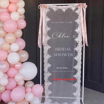 Personalized Bridal Shower Lace Welcome Sign, Custom Lace Wedding Banner For Bridal Shower WD0239