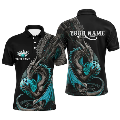 Custom Dragon Mens Bowling Polo Shirt, Black And Red Custom Dragon Bowling Shirt BZ0639