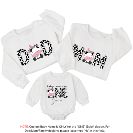 Baby Cow I'm One First Birthday Family Matching Sweatshirt, Cow 1st Birthday Family Sweatshirts ET1576