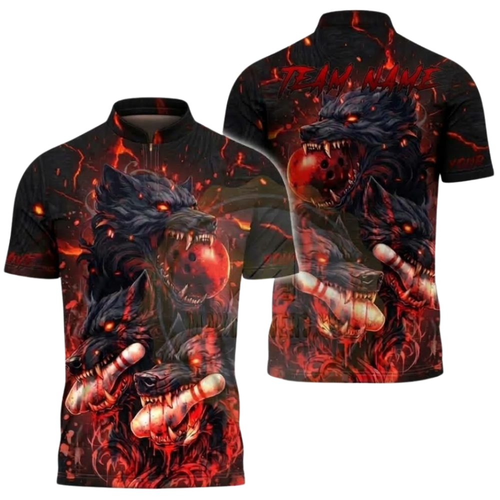 Custom Wolf Flame Bowling Jersey For Men, Custom Wolf Bowling Team Shirt BZ0988