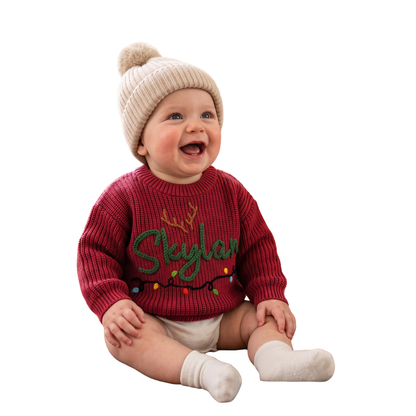 Custom Name Baby Christmas Embroidered Knit Sweater, Custom Xmas Embroidered Sweatshirt For Baby BB0900