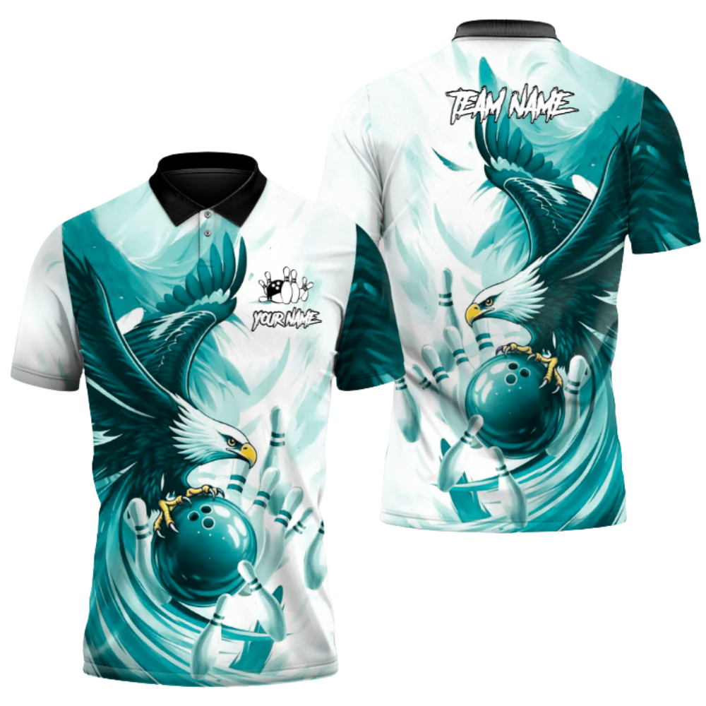 Custom Eagle Red Bowling Polo Shirt For Men, Custom Eagle Bowling Team Shirt BZ0936