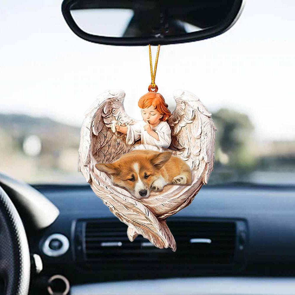 Sleeping Corgi Protected By Angel Car Hanging Ornament Lasfour OO1097