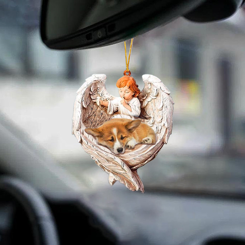 Sleeping Corgi Protected By Angel Car Hanging Ornament Lasfour OO1097