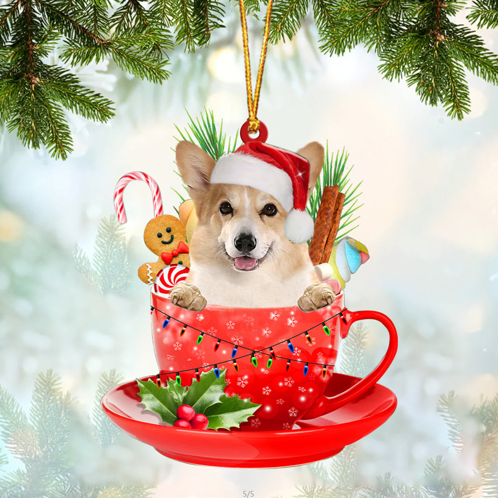 Corgi In Cup Merry Christmas Ornament Flat Acrylic Dog Ornament OO1860