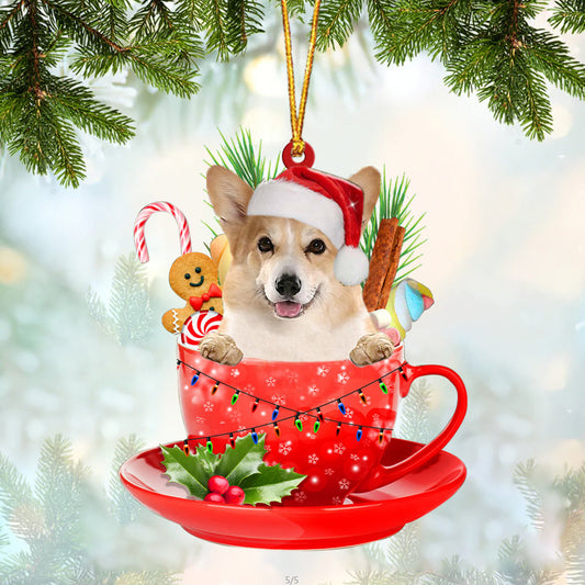 Corgi In Cup Merry Christmas Ornament Flat Acrylic Dog Ornament OO1860