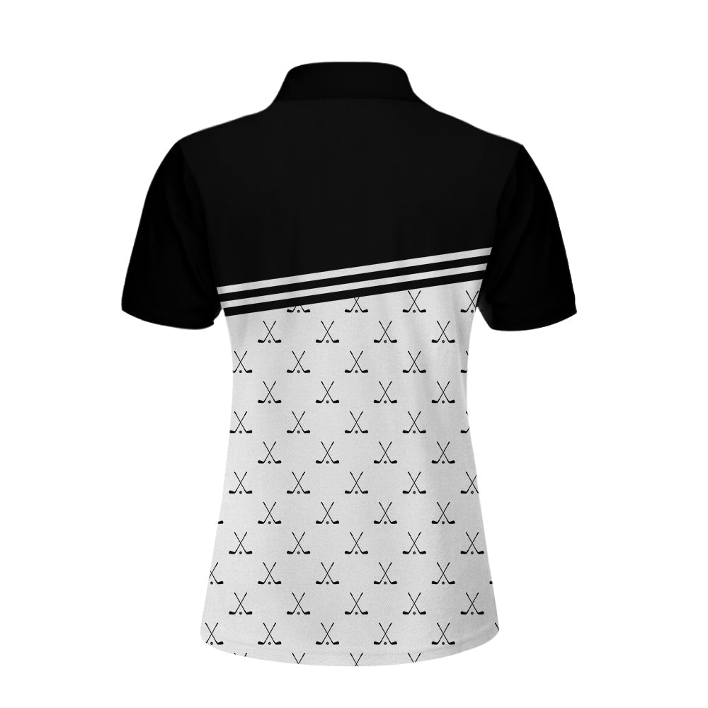 Crossed Black Golf Clubs Golf Short Sleeve Women Polo Shirt, Black And White Golf Shirt For Ladies Lasfour SO1415