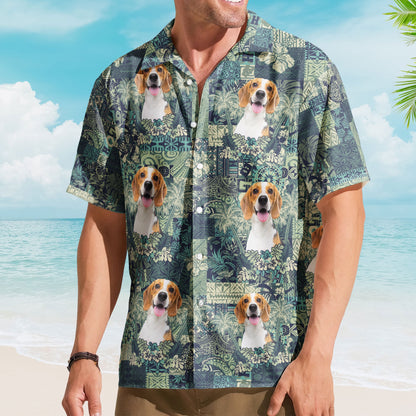 Custom Pet Funny Photo With Hibiscus And Palm Tree Pattern - Custom Photo Hawaiian Shirts HA0114
