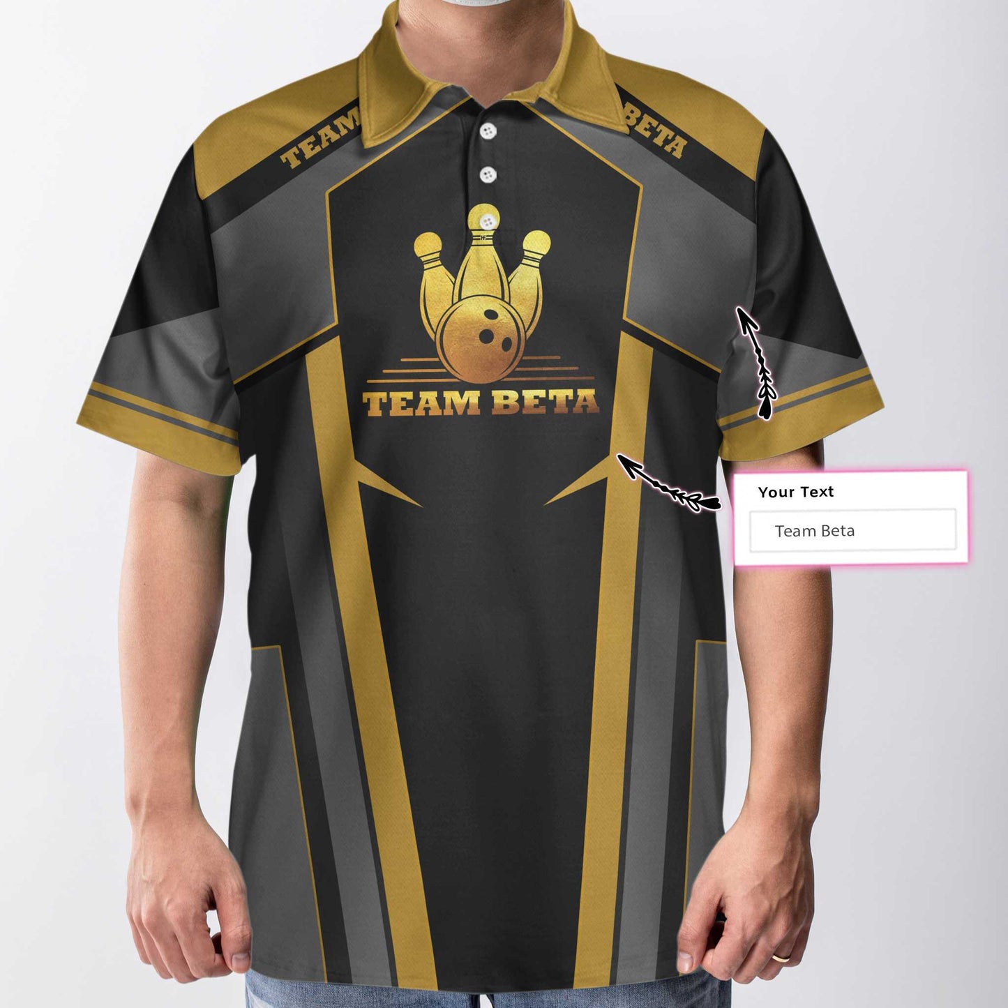 Custom Team Name Golden Bowling Custom Polo Shirt, Personalized Bowling Shirt With Name, Custom Bowling Gift Lasfour SO0554