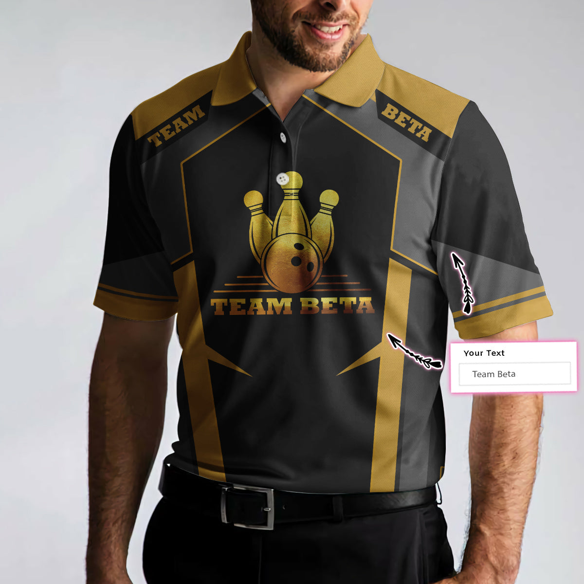 Custom Team Name Golden Bowling Custom Polo Shirt, Personalized Bowling Shirt With Name, Custom Bowling Gift Lasfour SO0554