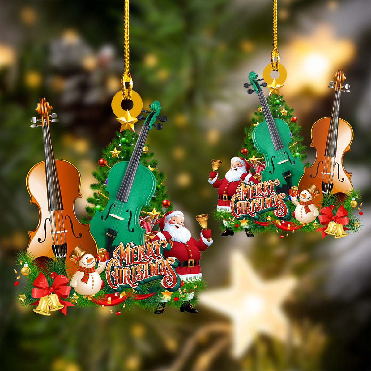 Custom Name Shaped Merry Christmas Santa with Violin Ornament, Best Gift for Violin Lovers OO1654