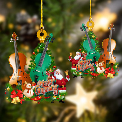 Custom Name Shaped Merry Christmas Santa with Violin Ornament, Best Gift for Violin Lovers OO1654