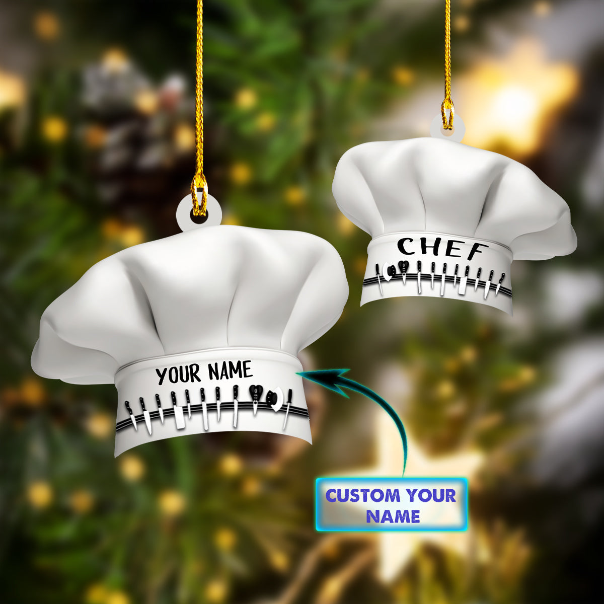Personalized Name Hat Chef Ornament, Any Style Hat Chef Christmas Ornament, Idea Gift for Chef SO1186