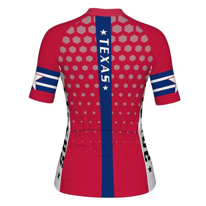 Women's Texas Flag Red Blue Cycling Short Sleeve Jersey, Texas Cycling Jerseys For Women CG0824