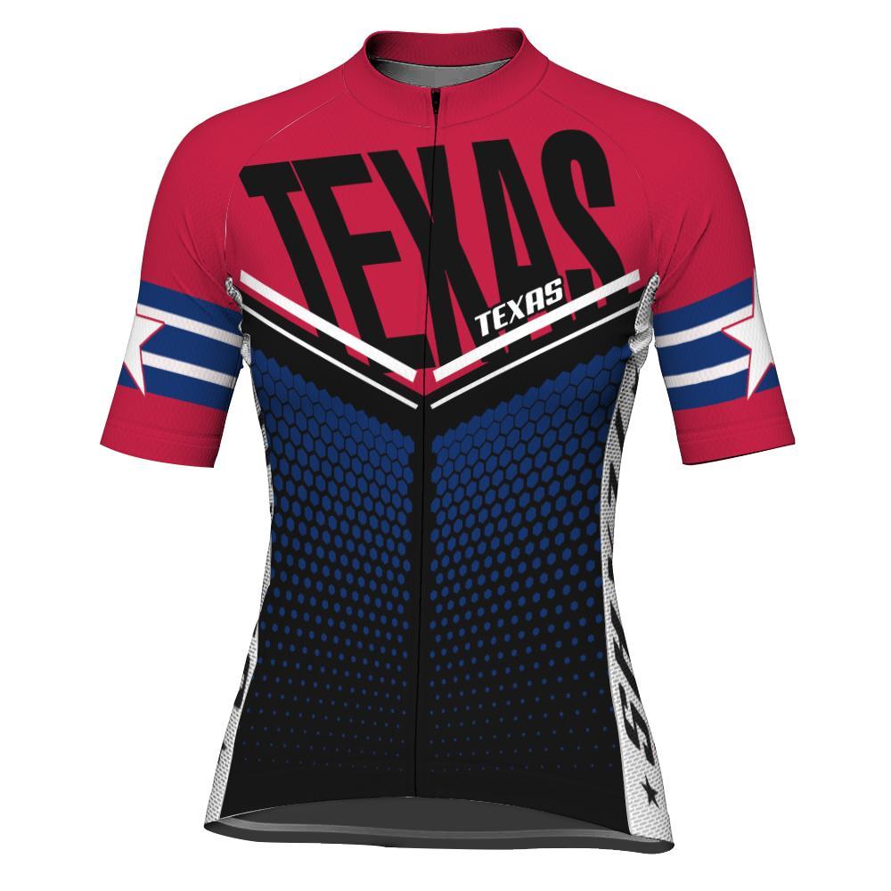 Women's Texas Flag Red Blue Cycling Short Sleeve Jersey, Texas Cycling Jerseys For Women CG0824