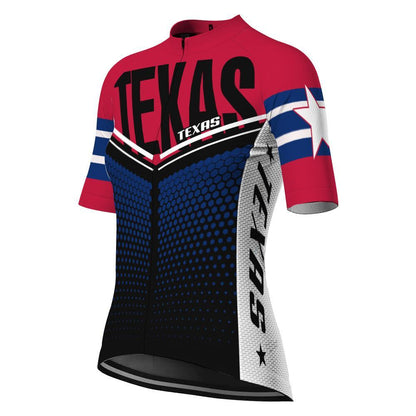 Women's Texas Flag Red Blue Cycling Short Sleeve Jersey, Texas Cycling Jerseys For Women CG0824