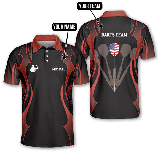 Red Tattoo Pattern Custom Darts Shirts for Men, Custom Dart Team Uniform DMO0182