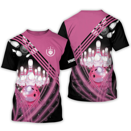 Custom Bowling Shirts for Women - Pink And Black Bowling Shirts - Personalized Pink Button-Down Short Sleeve Bowling TShirts BWT0003
