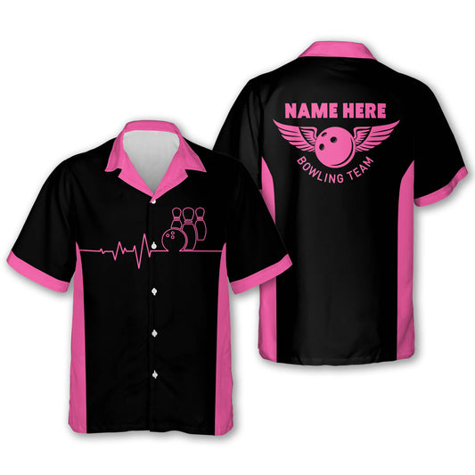 Personalized Pink Button-Down Bowling Shirts for Women Short Sleeve Hawaiian HB0144