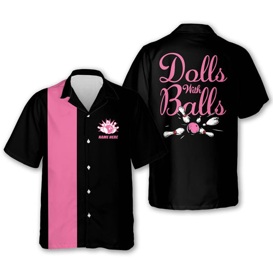 Personalized Pink Doll With Balls Button-Down Short Sleeve Hawaiian Shirts For Women HB0143