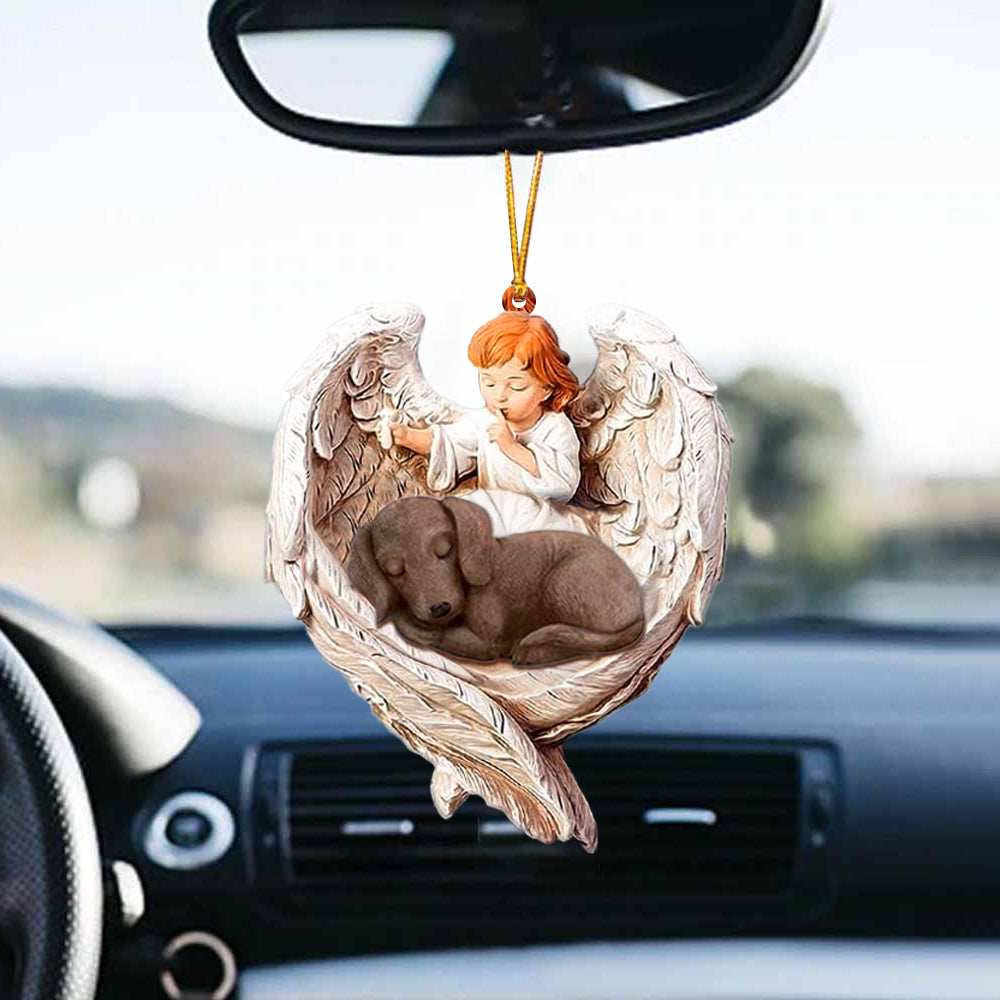 Dachshund Sleeping Protected By Angel Car Mirror Interior Hanging Ornament OO1095