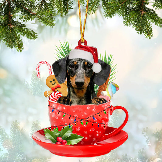 Dapple Dachshund In Cup Merry Christmas Ornament Flat Acrylic Dog Ornament OO1890