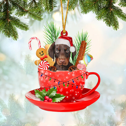Dobermann In Cup Merry Christmas Ornament Flat Acrylic Dog Ornament OO1861