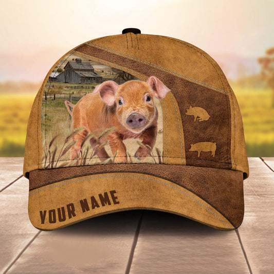 Custom Name Duroc Pig 3D Cap 3D All Over Print Baseball Cap, Cap For Farm Lovers, Animal Cap, Leather Pattern Cap CA3017
