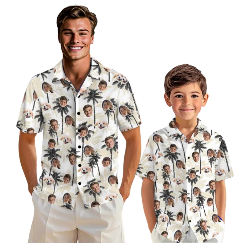 Custom Face Matching Family Hawaiian Shirt, Custom Photo Matching Hawaiian Shirt For Family ET0639