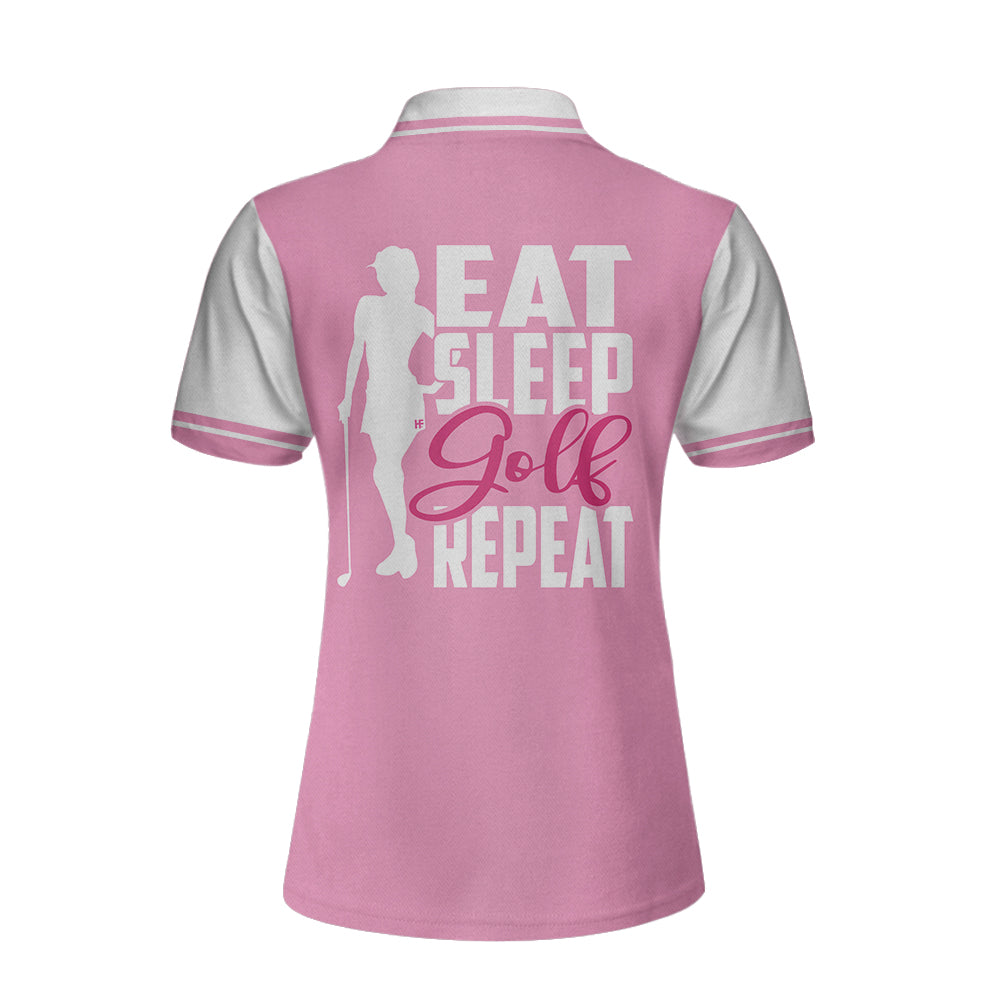 Eat Sleep Golf Repeat Golf Short Sleeve Women Polo Shirt, Pink Argyle Golf Shirt For Her SO1059