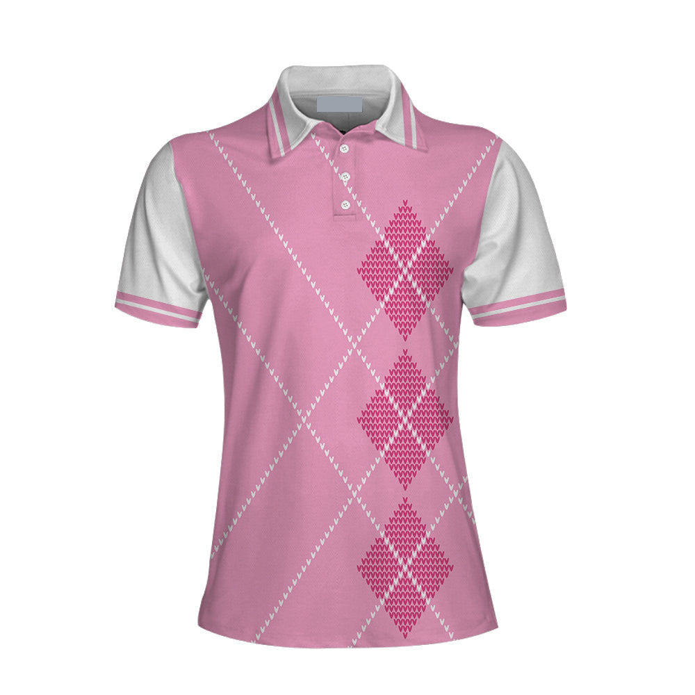 Eat Sleep Golf Repeat Golf Short Sleeve Women Polo Shirt, Pink Argyle Golf Shirt For Her SO1059