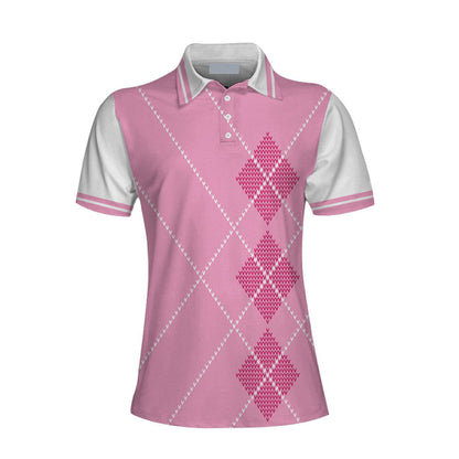 Eat Sleep Golf Repeat Golf Short Sleeve Women Polo Shirt, Pink Argyle Golf Shirt For Her SO1059