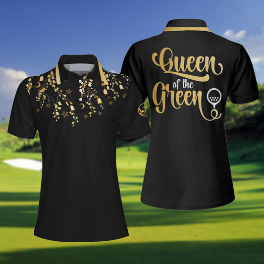 Elegant Gold Pattern Queen Of The Green Golf Women Polo Shirt, Unique Female Golf Gift SO0605