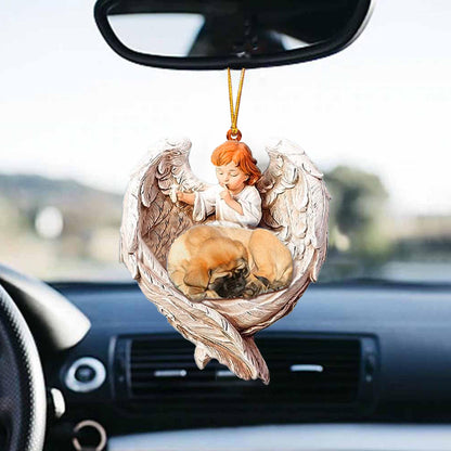Sleeping Mastiff Protected By Angel Car Hanging Ornament Angel Protect Dog Ornament OO1091