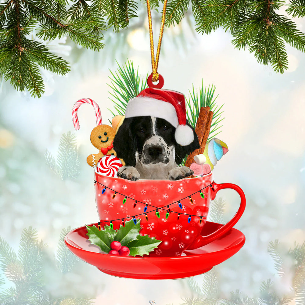English Springer Spaniel In Cup Merry Christmas Ornament Flat Acrylic Dog Ornament OO1872