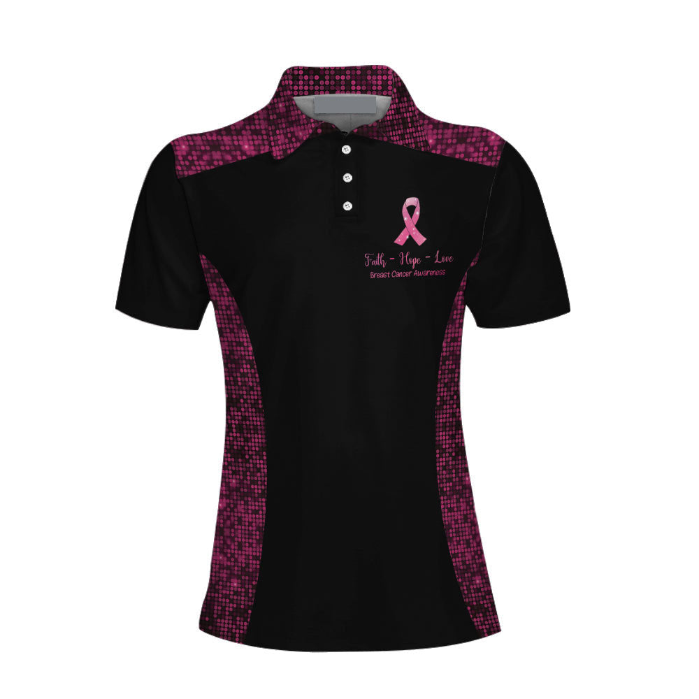Faith Hope Love Angel Wings Breast Cancer Awareness Short Sleeve Women Polo Shirt, Pink Awareness Ribbon Polo Shirt For Ladies Lasfour SO0715