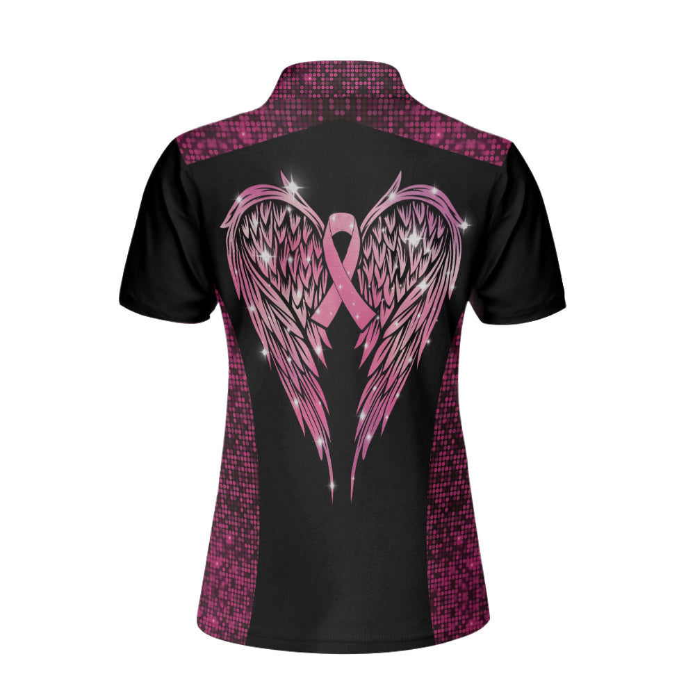 Faith Hope Love Angel Wings Breast Cancer Awareness Short Sleeve Women Polo Shirt, Pink Awareness Ribbon Polo Shirt For Ladies Lasfour SO0715